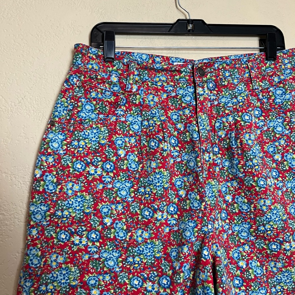 Vintage Cherokee women moms high rise front‎ pleated floral multicolor shorts 14 - Picture 11 of 16